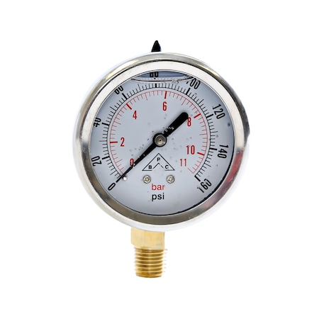 Buyers Products Silicone Filled Pressure Gauge - Stem Mount 0-100 PSI HPGS100